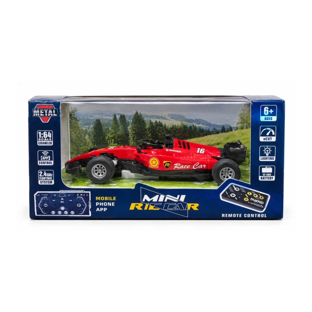 Mini RC Race Car 1:64 Scale – Red Remote Control Racing Car with App Control, LED Lights & 2.4GHz Control System, 6+ Years