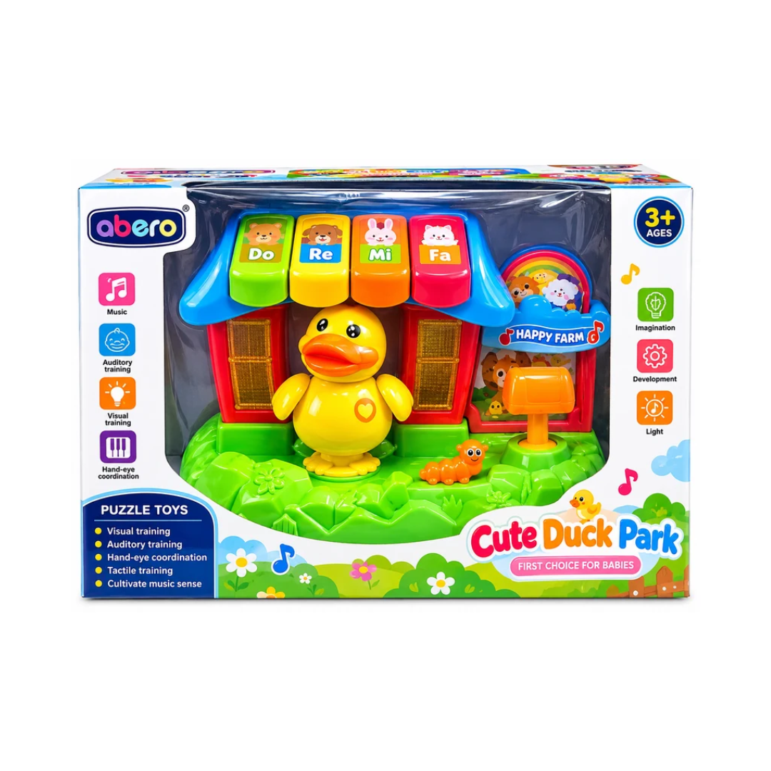 Abero Cute Duck Park Musical Learning Toy | Happy Farm Interactive Piano with Lights, Sounds & Animal Activities | Educational Toy for Babies