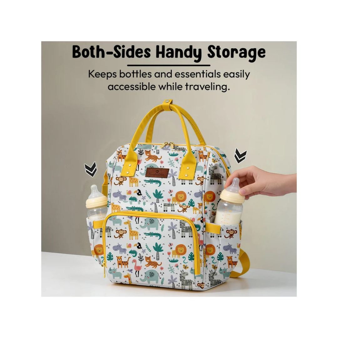 StarAndDaisy Spacious Nappy Nest Diaper Backpack with 15 Pockets, 3 Insulated Bottle Pockets & Waterproof Wet-Clothes Pocket – Giraffe Print