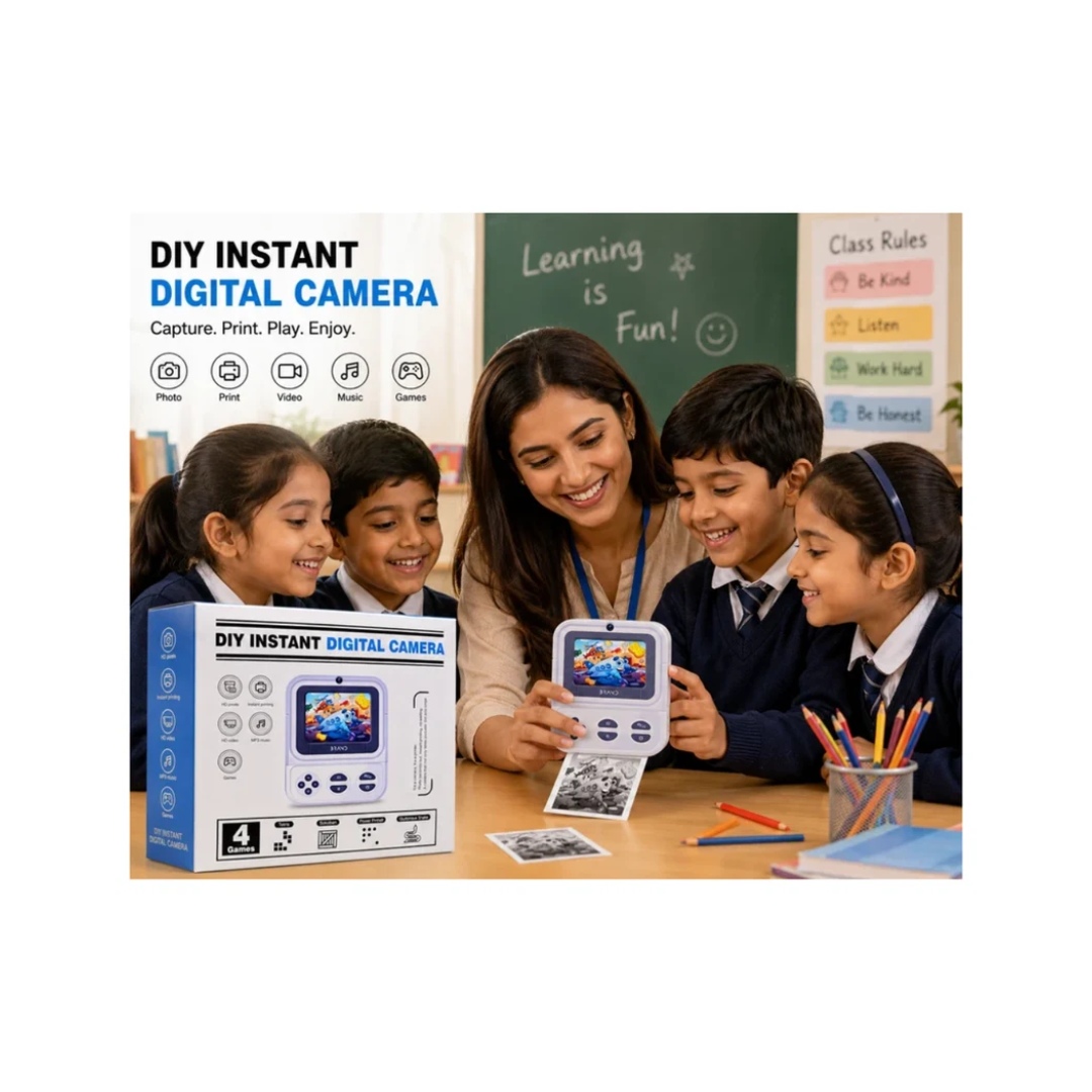DIY Instant Digital Print Camera for Kids – HD Photo, Video, Music & Games Assorted Color
