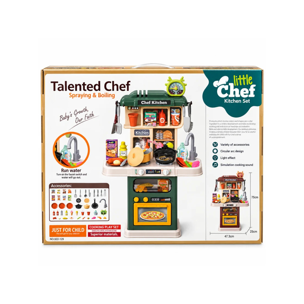 Talented Chef 64 PCS Little Chef Kitchen Play Set with Spray, Boiling Water, Light & Sound