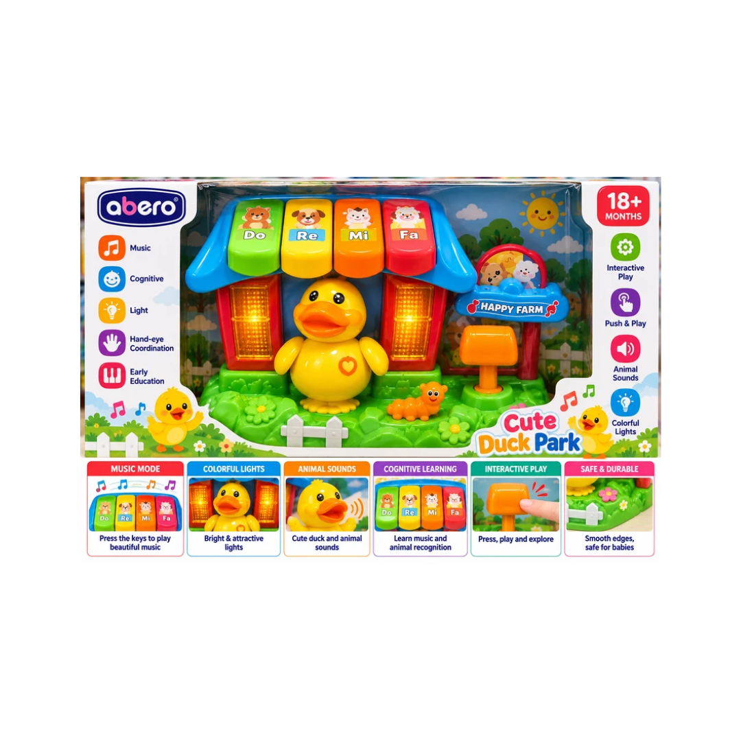 Abero Cute Duck Park Musical Learning Toy | Happy Farm Interactive Piano with Lights, Sounds & Animal Activities | Educational Toy for Babies
