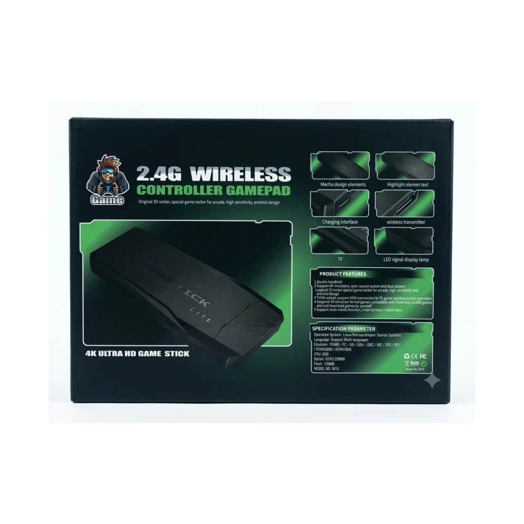4K Ultra HD Game Stick with 2.4G Wireless Dual Controllers, 10,000+ Games Support