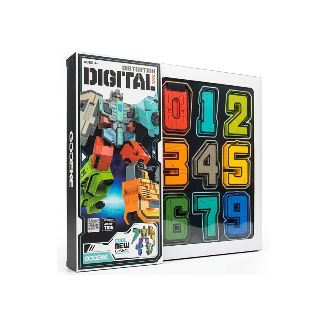 GOOEKE Distortion Digital Transforming Number Robot – 10-Piece Educational STEM Building Toy Set (Numbers 0-9) for Kids Ages 3+