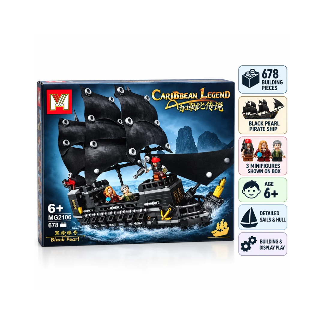 Caribbean Legend Black Pearl Pirate Ship Building Blocks Set, 678 Pieces, MG2106, Ages 6+