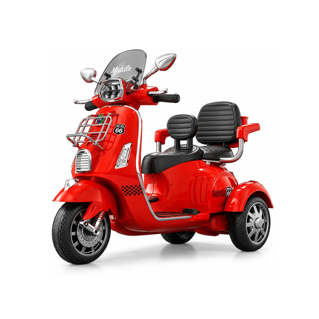 Kids 3-Wheel Electric Ride-On Scooter | Dual Seat Battery Operated Bike with Bluetooth, Music & Storage