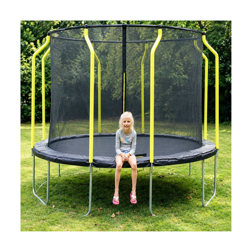 Plum Wave 12ft Springsafe Trampoline with Safety Enclosure | Black Outdoor Trampoline for Kids Ages 3–12 Years