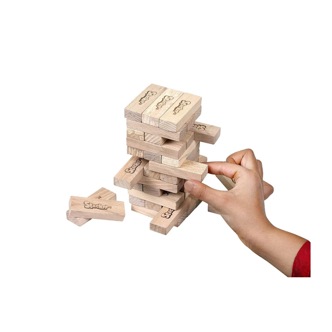 Skoodle Stackrr Mini Stacking Tumbling Tower Game with 39 Precision Wooden Blocks
