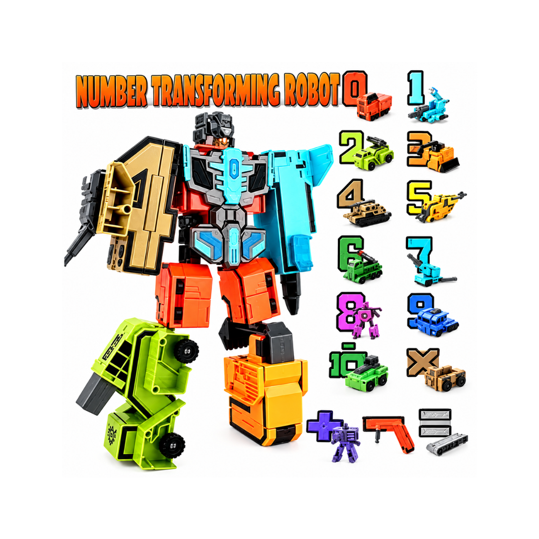 GOOEKE Distortion Digital Transforming Number Robot – 10-Piece Educational STEM Building Toy Set (Numbers 0-9) for Kids Ages 3+