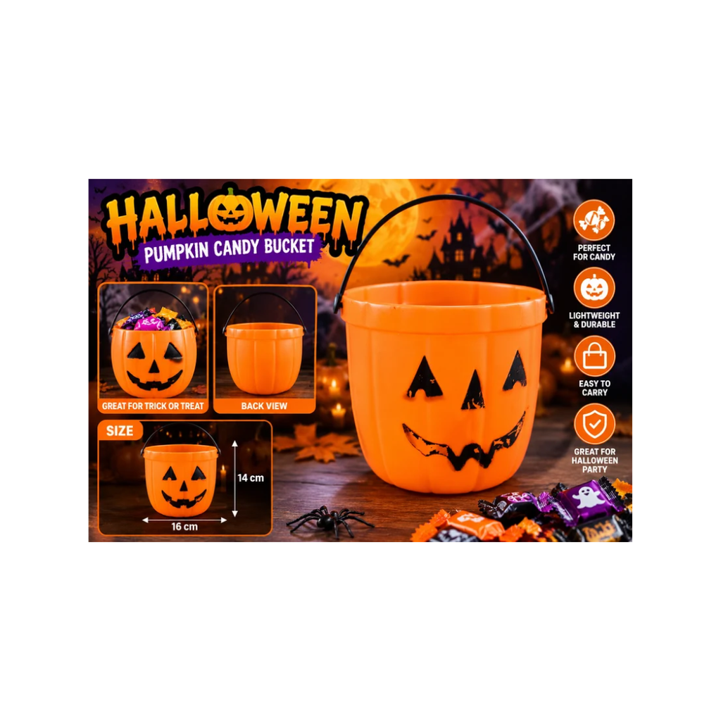 Halloween Pumpkin Treat Bucket with Handle – Orange Jack