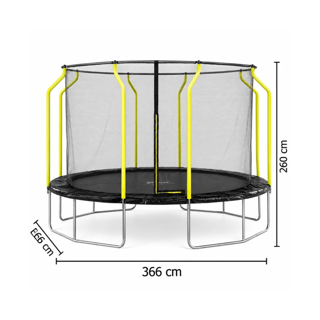 Plum Wave 12ft Springsafe Trampoline with Safety Enclosure | Black Outdoor Trampoline for Kids Ages 3–12 Years