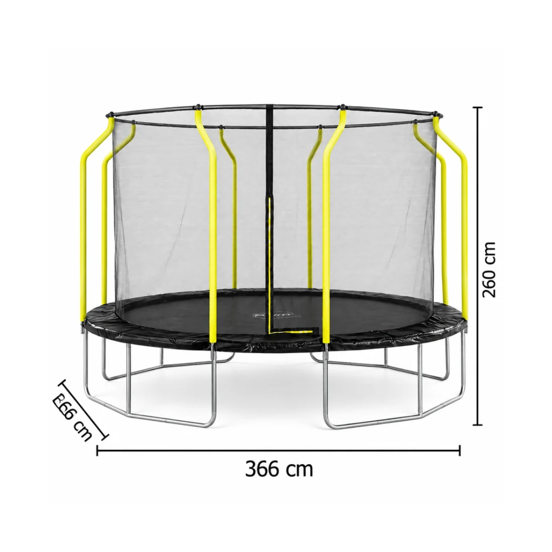 Plum Wave 12ft Springsafe Trampoline with Safety Enclosure | Black Outdoor Trampoline for Kids Ages 3–12 Years
