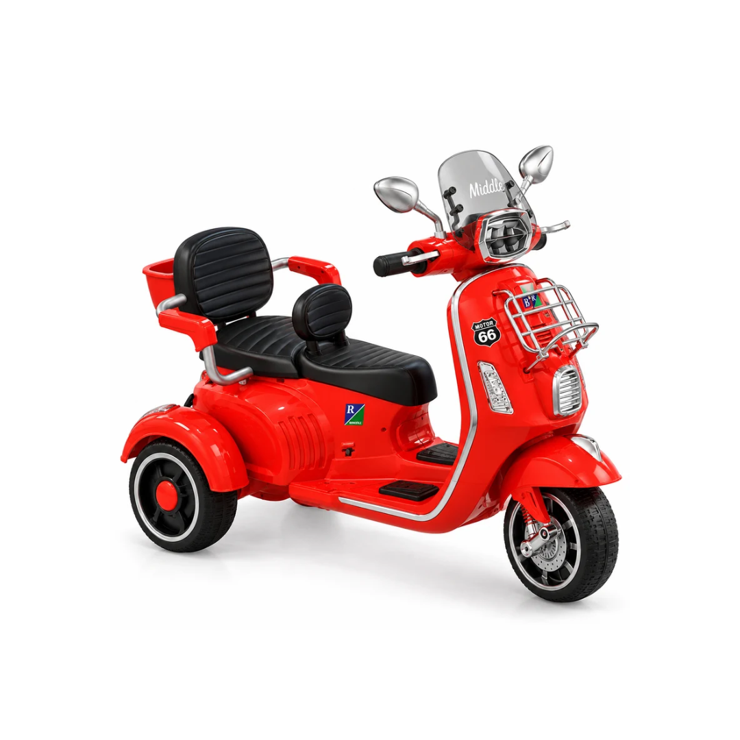 Kids 3-Wheel Electric Ride-On Scooter | Dual Seat Battery Operated Bike with Bluetooth, Music & Storage