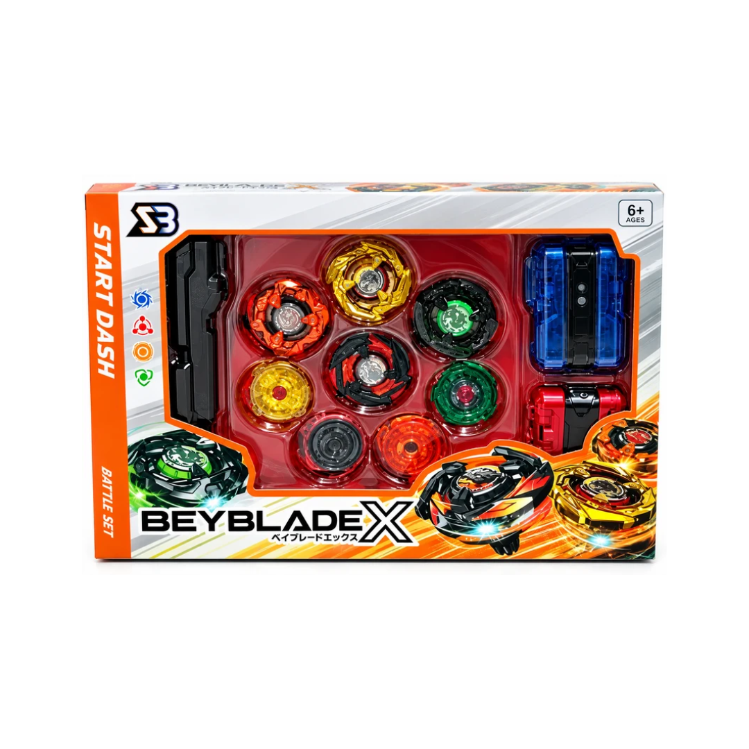 Beyblade X Starter Dash Spinning Battle Top Set with 8 Assorted Tops, 2 Launchers & Accessories for Kids Ages 6+