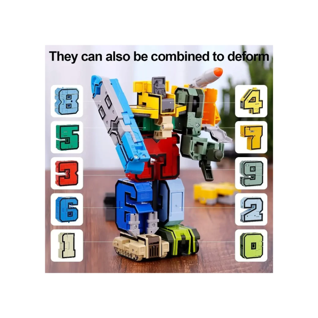 GOOEKE Distortion Digital Transforming Number Robot – 10-Piece Educational STEM Building Toy Set (Numbers 0-9) for Kids Ages 3+