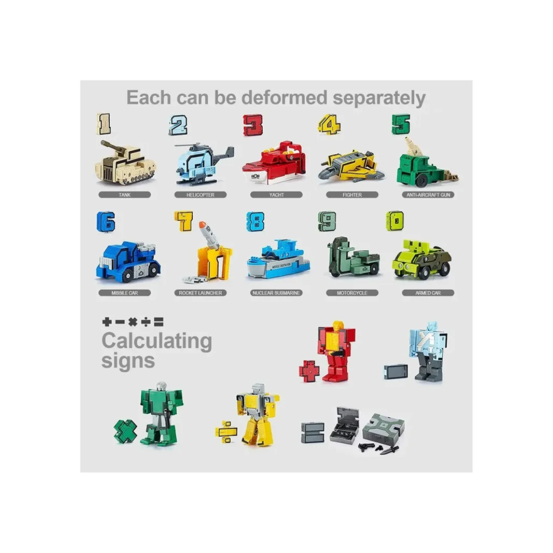 GOOEKE Distortion Digital Transforming Number Robot – 10-Piece Educational STEM Building Toy Set (Numbers 0-9) for Kids Ages 3+