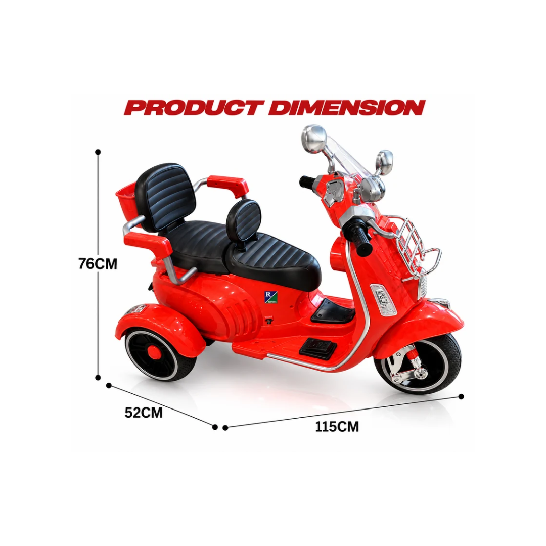 Kids 3-Wheel Electric Ride-On Scooter | Dual Seat Battery Operated Bike with Bluetooth, Music & Storage