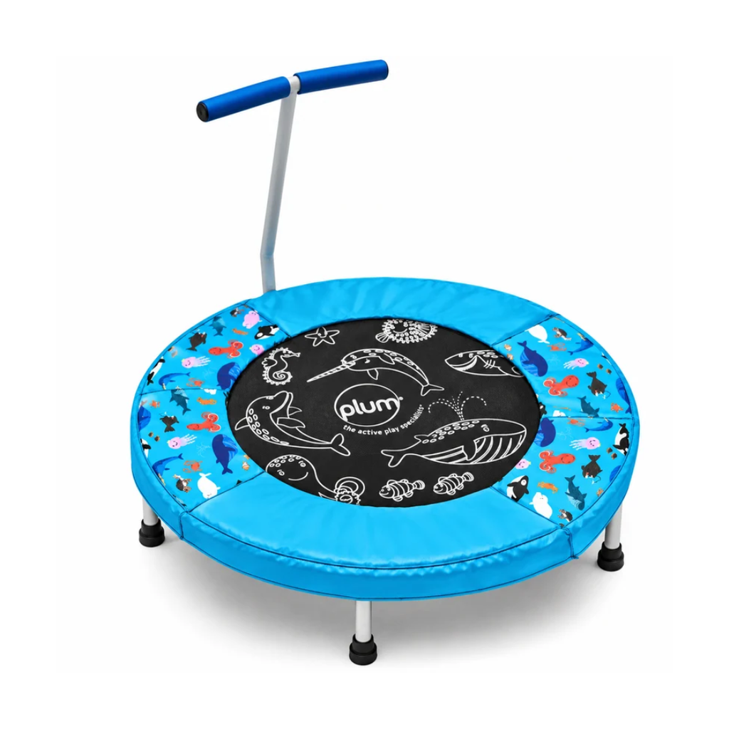 Plum Junior Ocean Bouncer with Sounds | Spring-Free Kids Trampoline with Handle for Ages 18 Months+