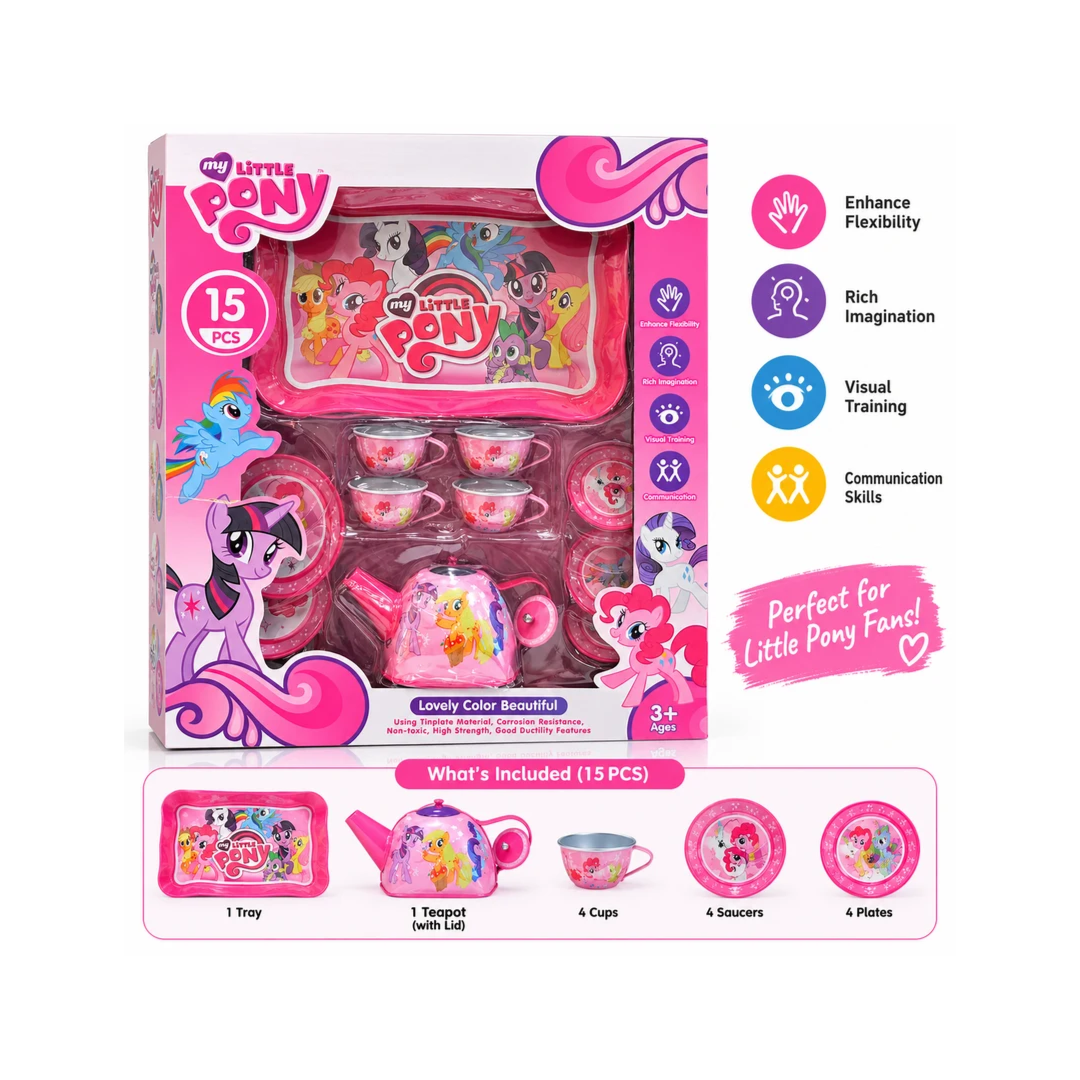 My Little Pony 15 Pcs Pretend Play Tea Set for Kids – Pink 3+ Years