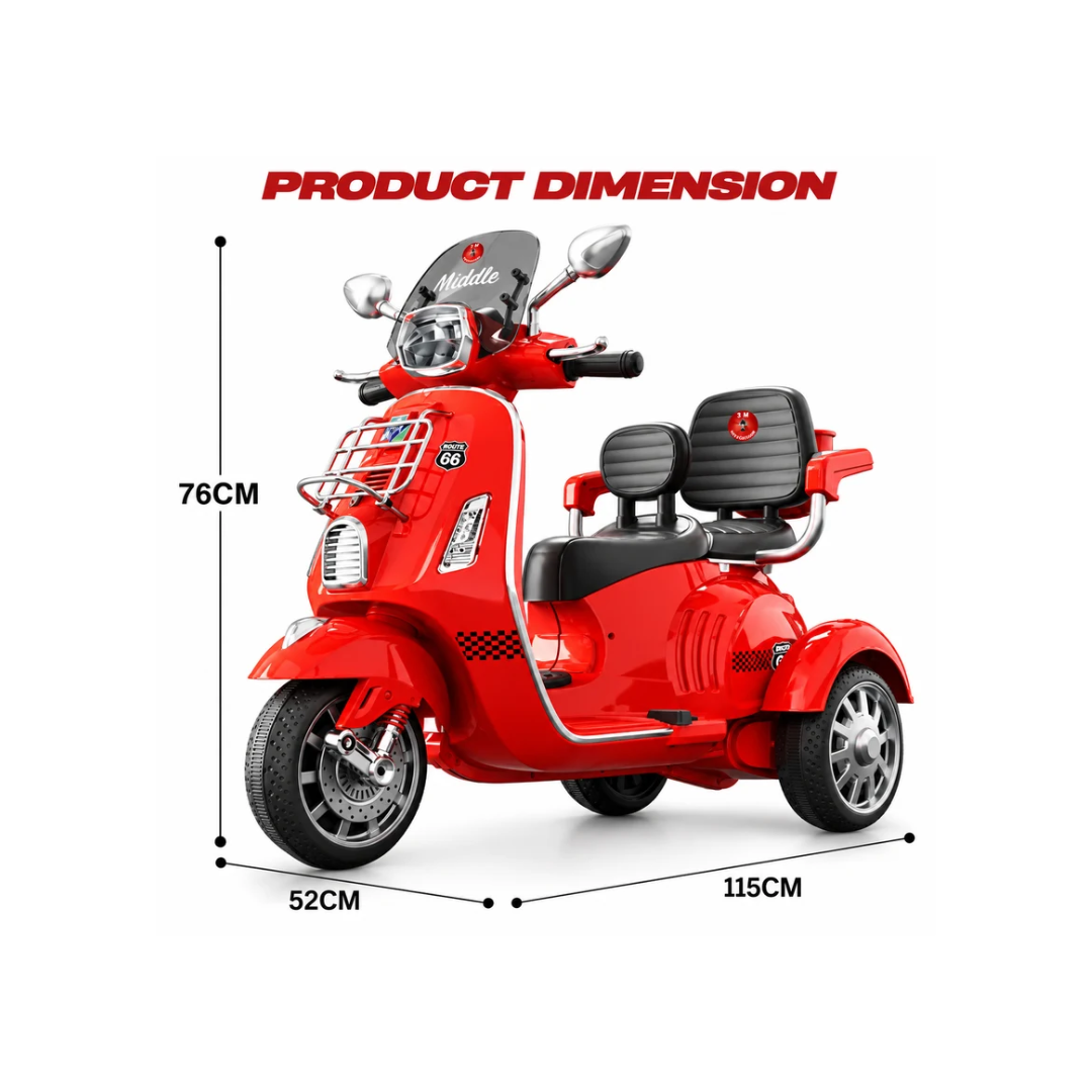 Kids 3-Wheel Electric Ride-On Scooter | Dual Seat Battery Operated Bike with Bluetooth, Music & Storage