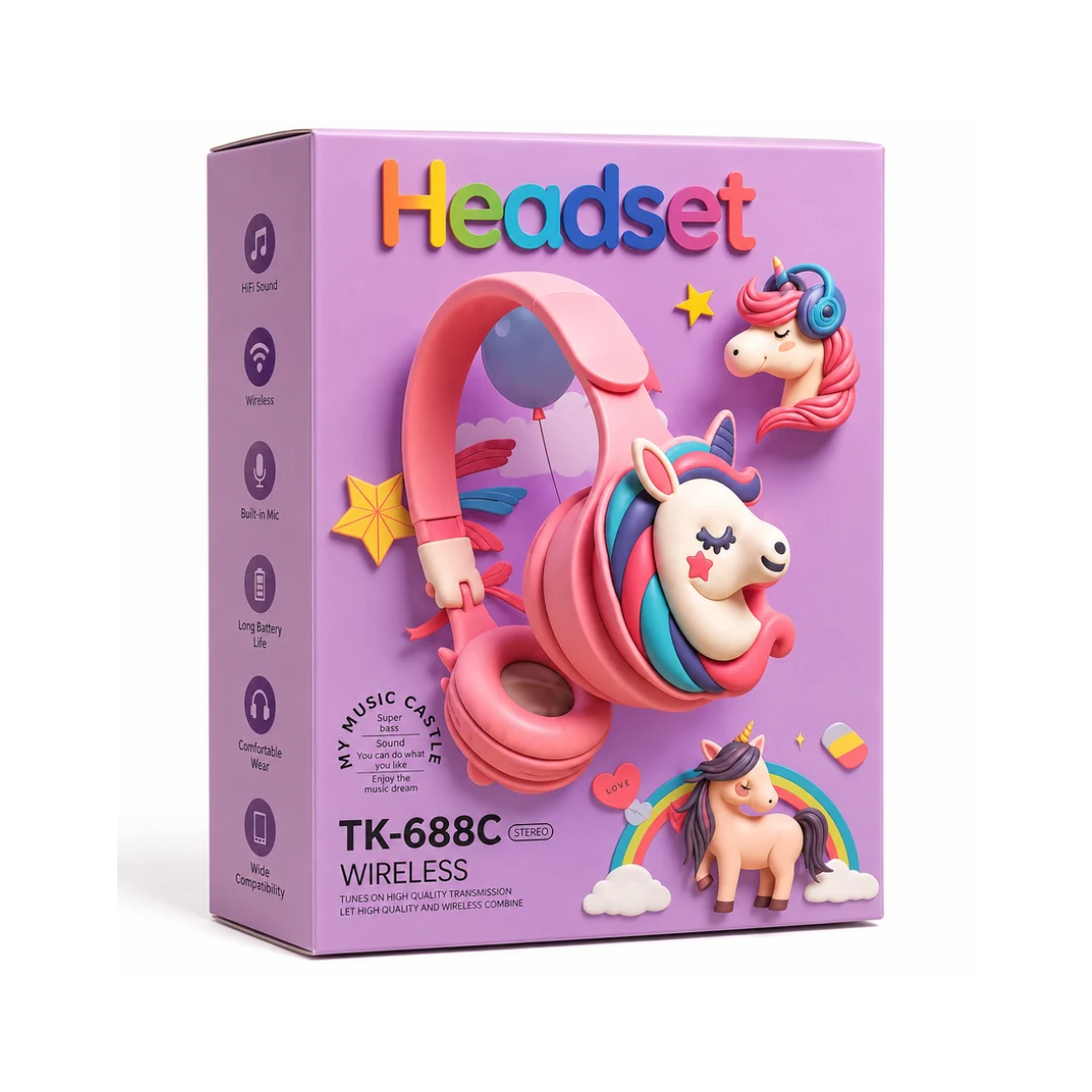 Kids Unicorn Wireless Headphones – Cute Over-Ear Headset (TK-688C)