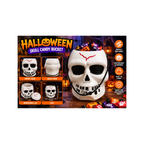 Halloween Skull Candy Bucket with Handle – White Skeleton Treat Bucket