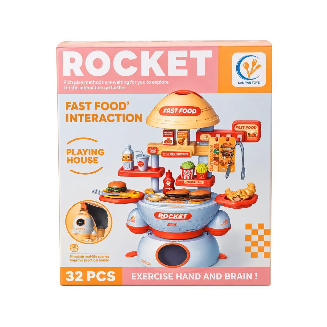 Can Yan Toys Rocket Fast Food Restaurant Play Set – 32 Pcs Pretend Play Food Counter for Kids