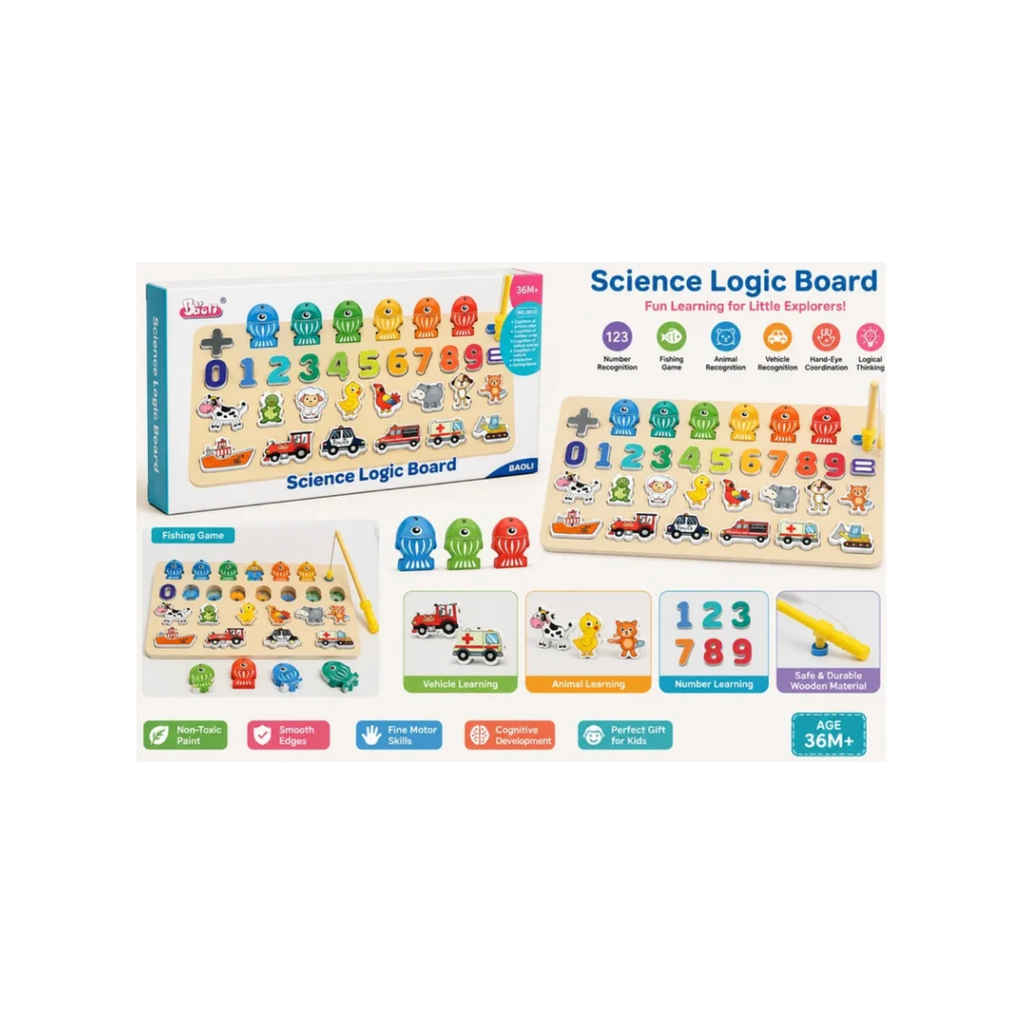 BAOLI Science Logic Board Wooden Educational Learning & Fishing Game for Kids – 36M+