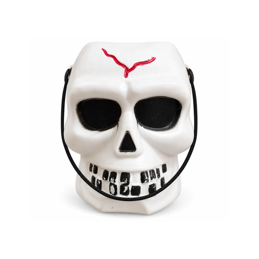 Halloween Skull Candy Bucket with Handle – White Skeleton Treat Bucket