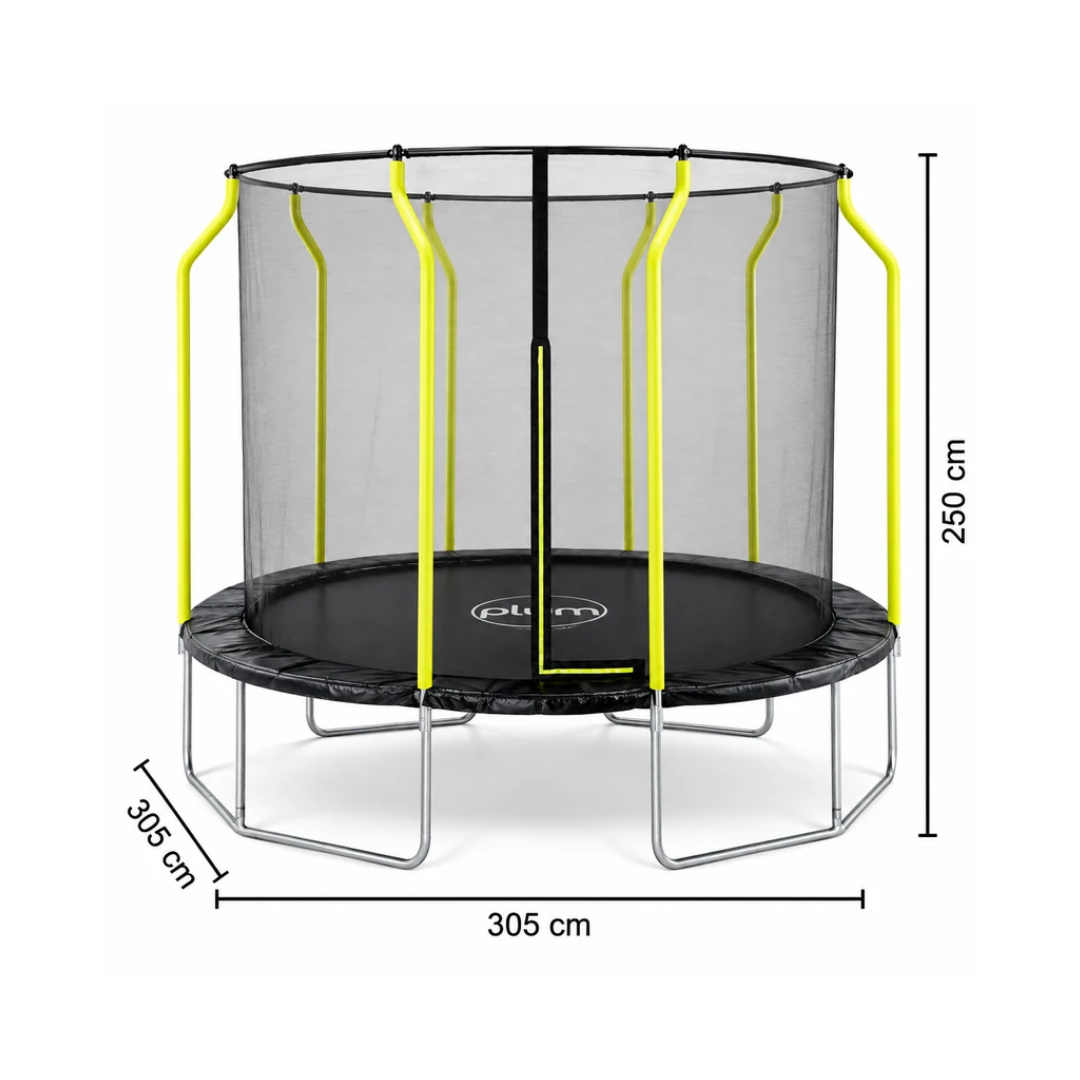 Plum Wave 10ft Springsafe Trampoline with Safety Enclosure | Black Outdoor Trampoline for Kids Ages 3–12 Years
