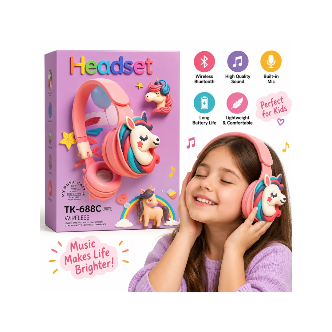 Kids Unicorn Wireless Headphones – Cute Over-Ear Headset (TK-688C)