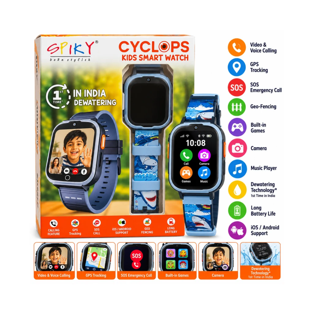 Spiky Cyclops Kids Smart Watch with GPS Tracking, Calling & SOS – Blue