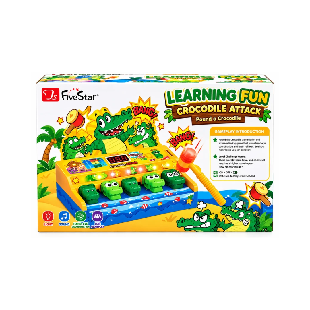 FiveStar Learning Fun Crocodile Attack Pound-a-Crocodile Hammer Game for Kids – Lights, Music & Score | 3+ Years