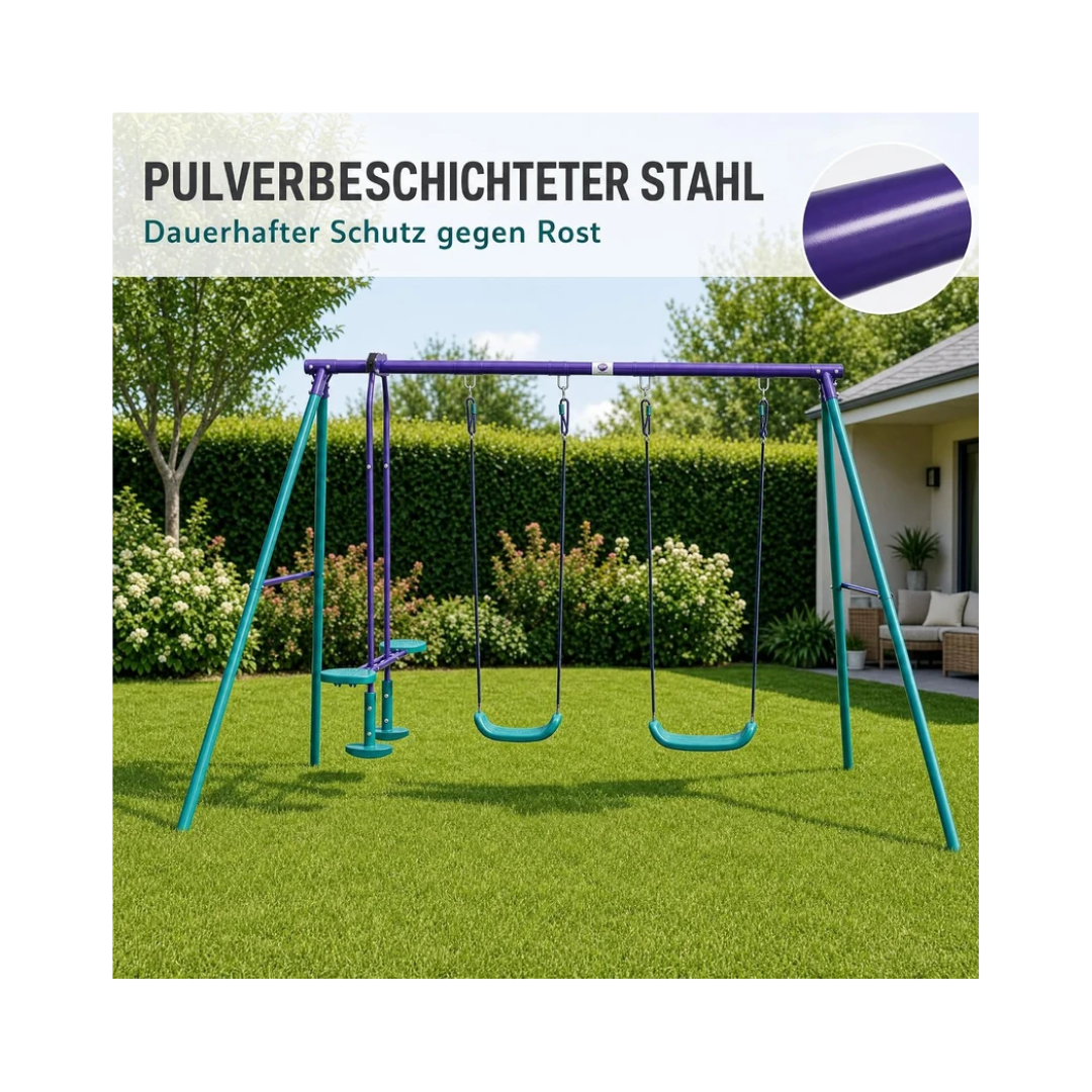 Plum Jupiter Metal Double Swing Set with Glider for Kids 3–10 Years – 2 Swings, Glider & Steel Frame, Multicolour
