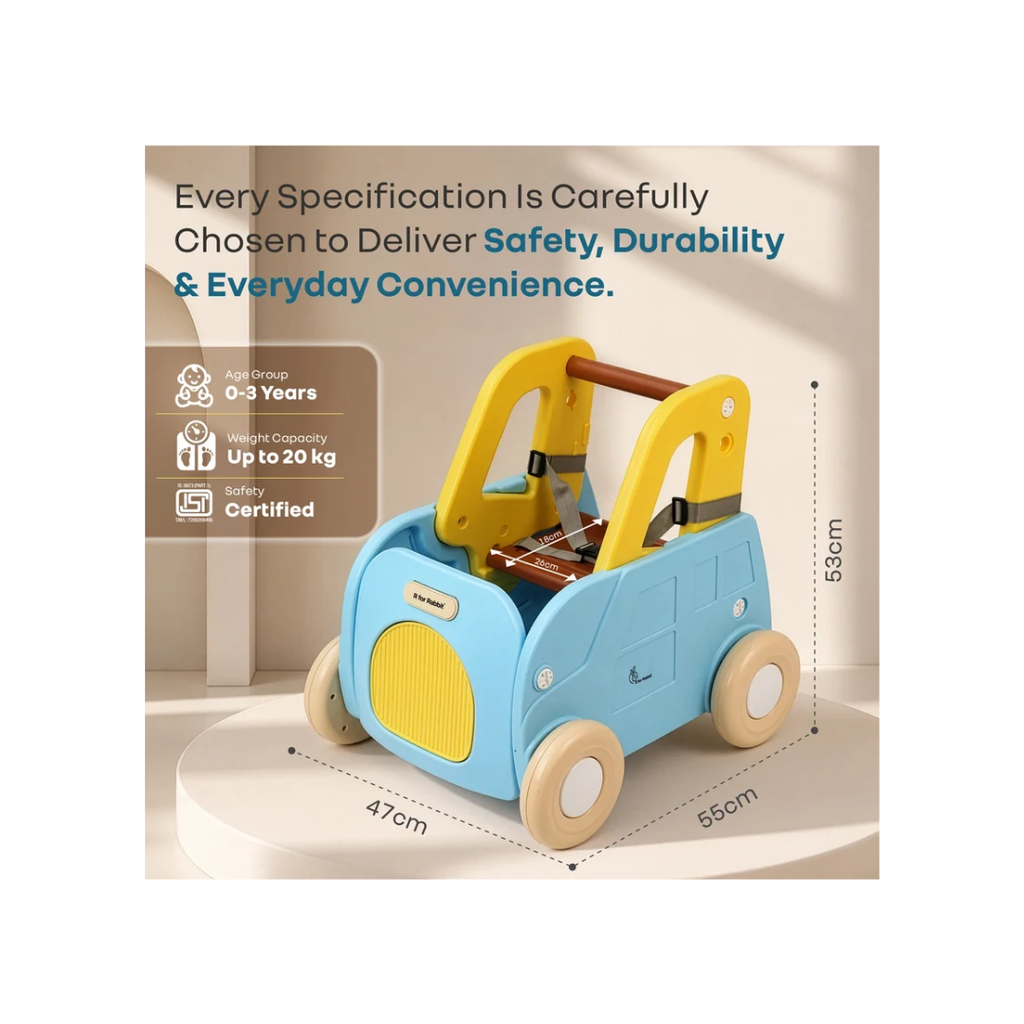 R for Rabbit Kiddie Kart 4-in-1 Versatile Toy Cart – Ride, Push & Storage Play Cart Blue Yellow