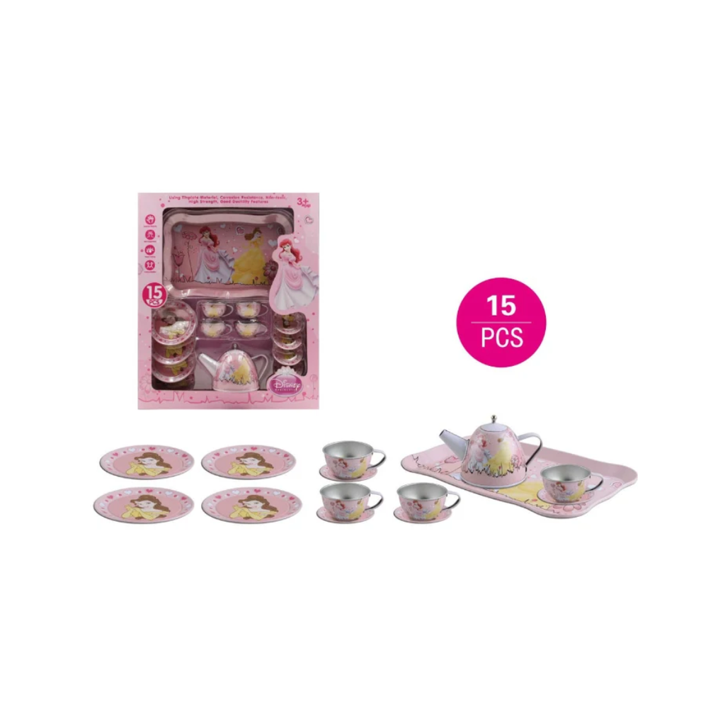 Disney Princess 15 Pcs Pretend Play Tea Set for Kids – Pink 3+ Years