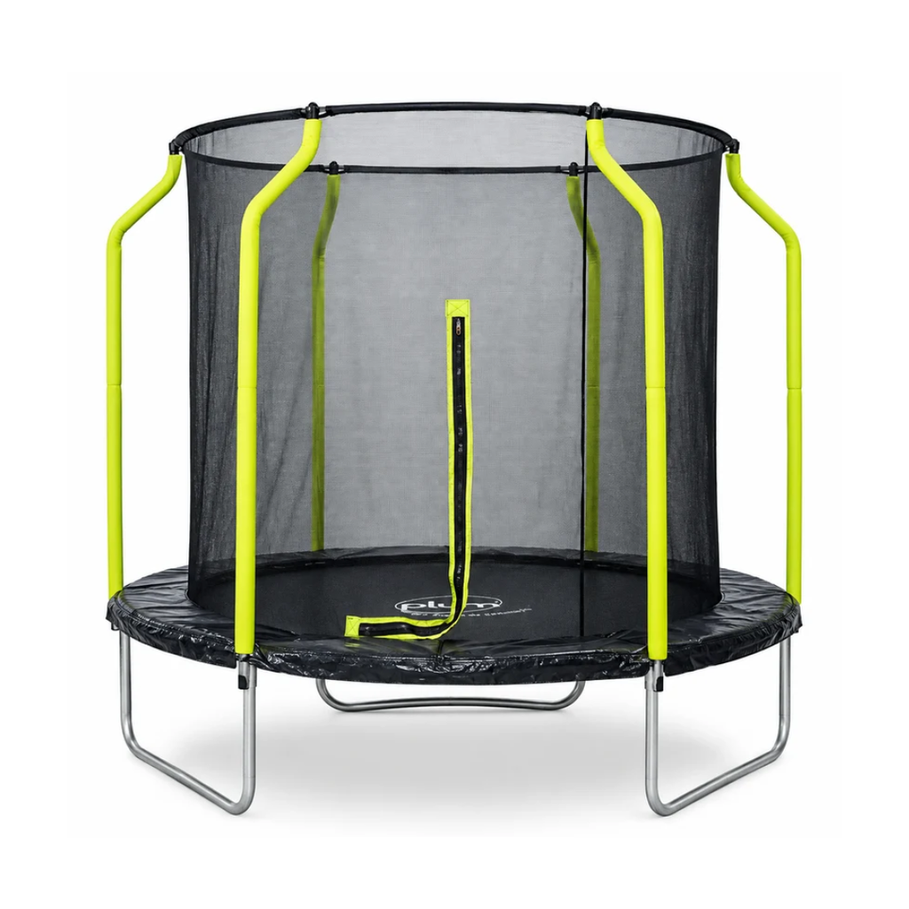 Plum Wave 8ft Springsafe Trampoline with Safety Enclosure | Black Outdoor Trampoline for Kids Ages 3–8 Years