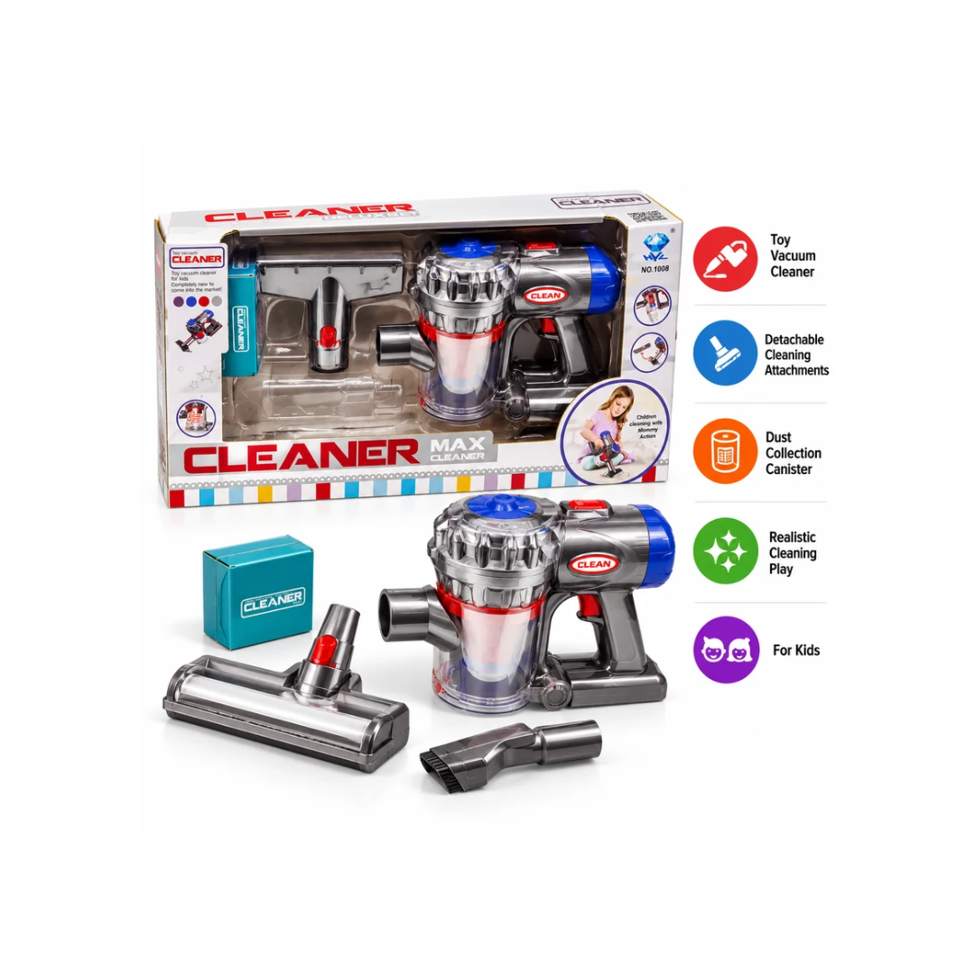 HYZ Cleaner Max Deluxe Toy Vacuum Cleaner for Kids, Interactive Pretend Play Cleaning Set