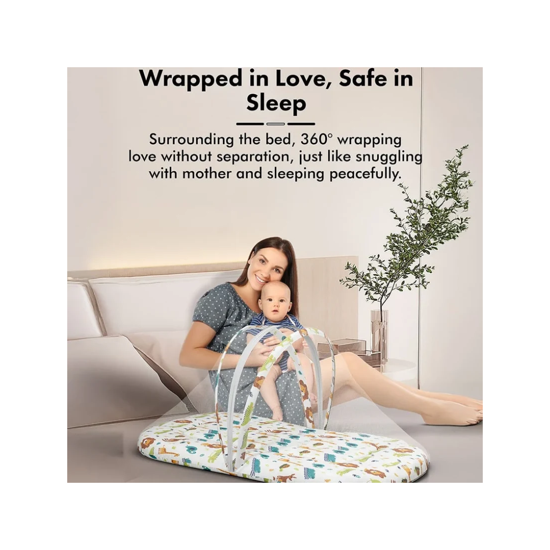 StarAndDaisy Baby Bed Set with Mosquito Net & Sleeping Bag Combo – Travel-Friendly Newborn Bed, Lion Print