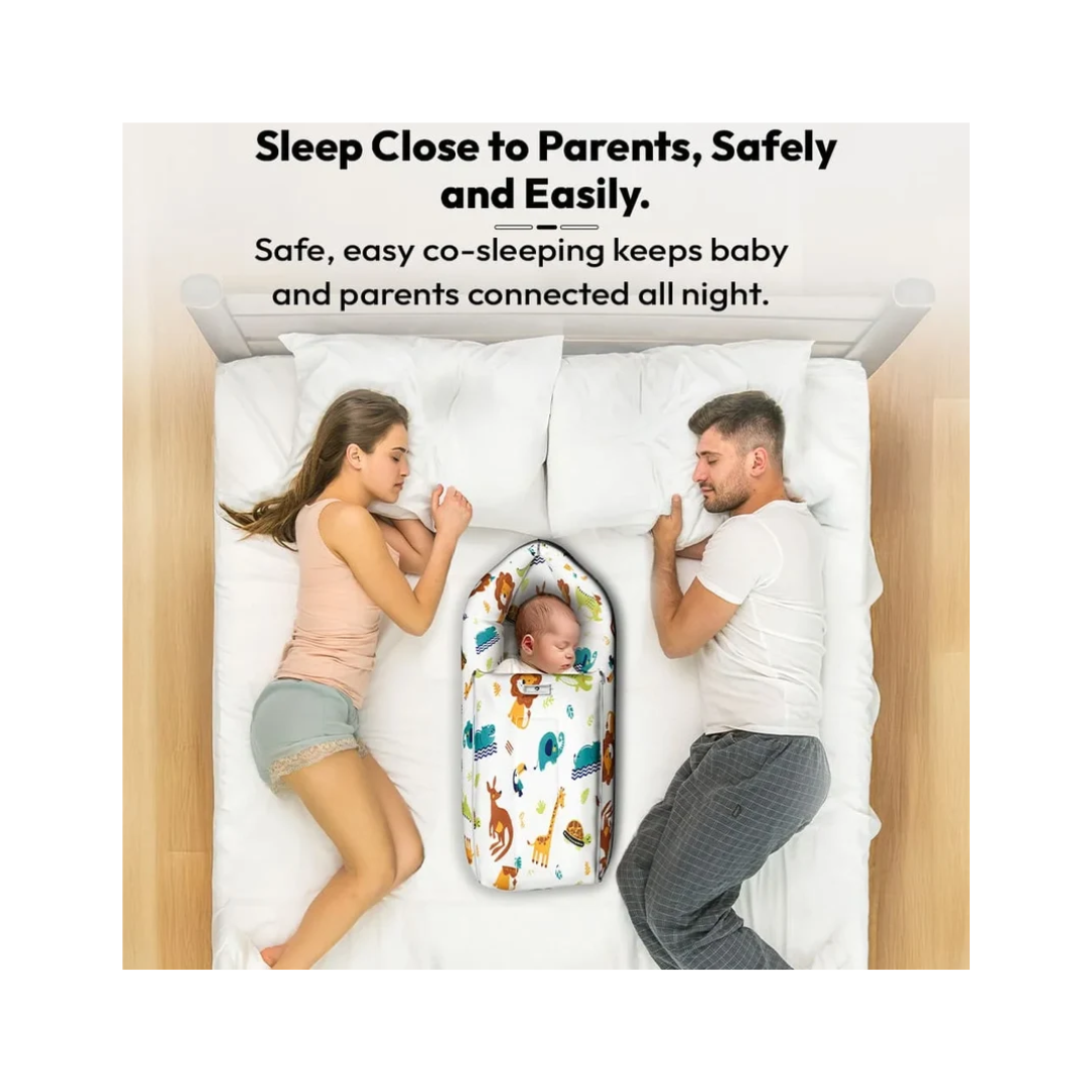 StarAndDaisy Baby Bed Set with Mosquito Net & Sleeping Bag Combo – Travel-Friendly Newborn Bed, Lion Print