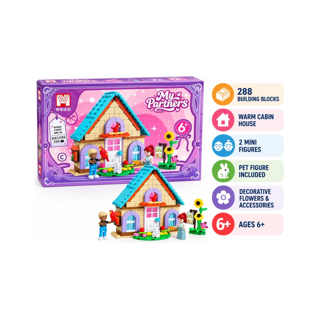 My Partners Warm Cabin Building Blocks Set 288 Pieces – Dollhouse Construction Toy for Kids Ages 6+