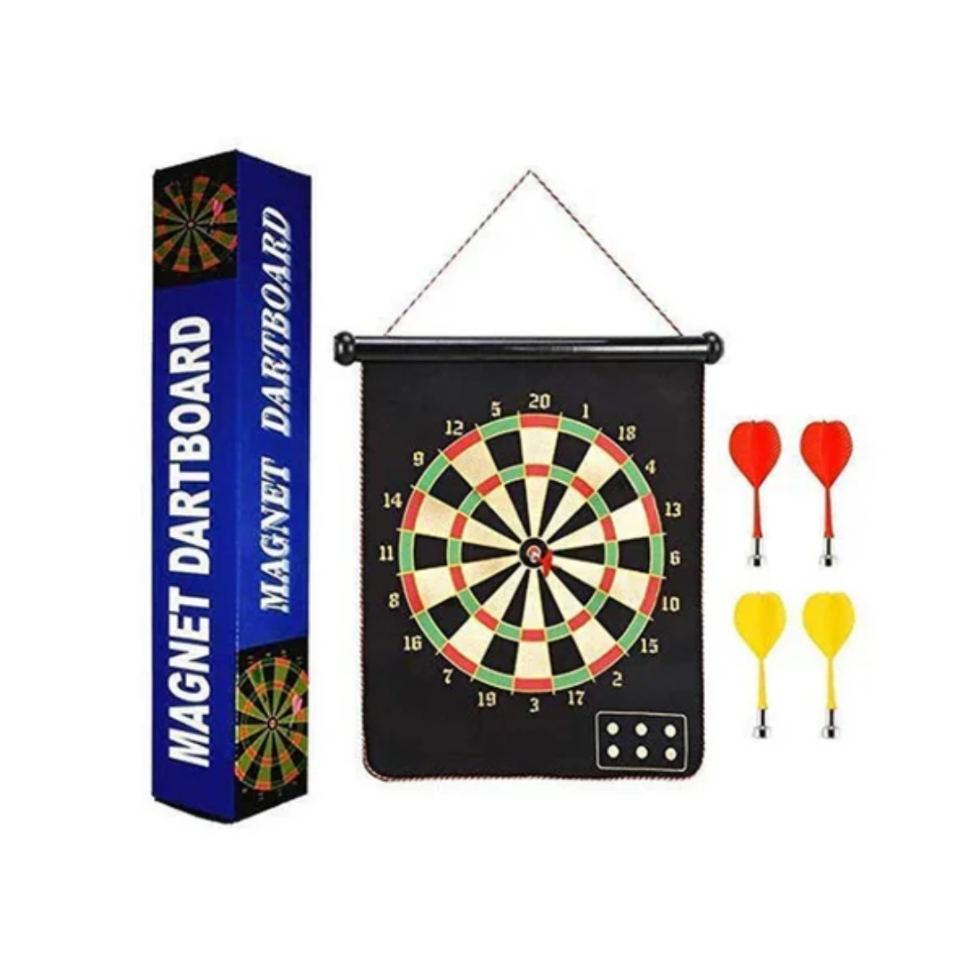 Double Sided Foldable Magnetic Dart Board Game with 4 Darts