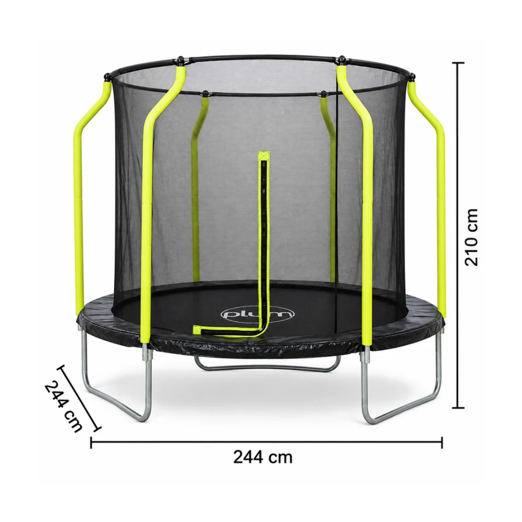 Plum Wave 8ft Springsafe Trampoline with Safety Enclosure | Black Outdoor Trampoline for Kids Ages 3–8 Years