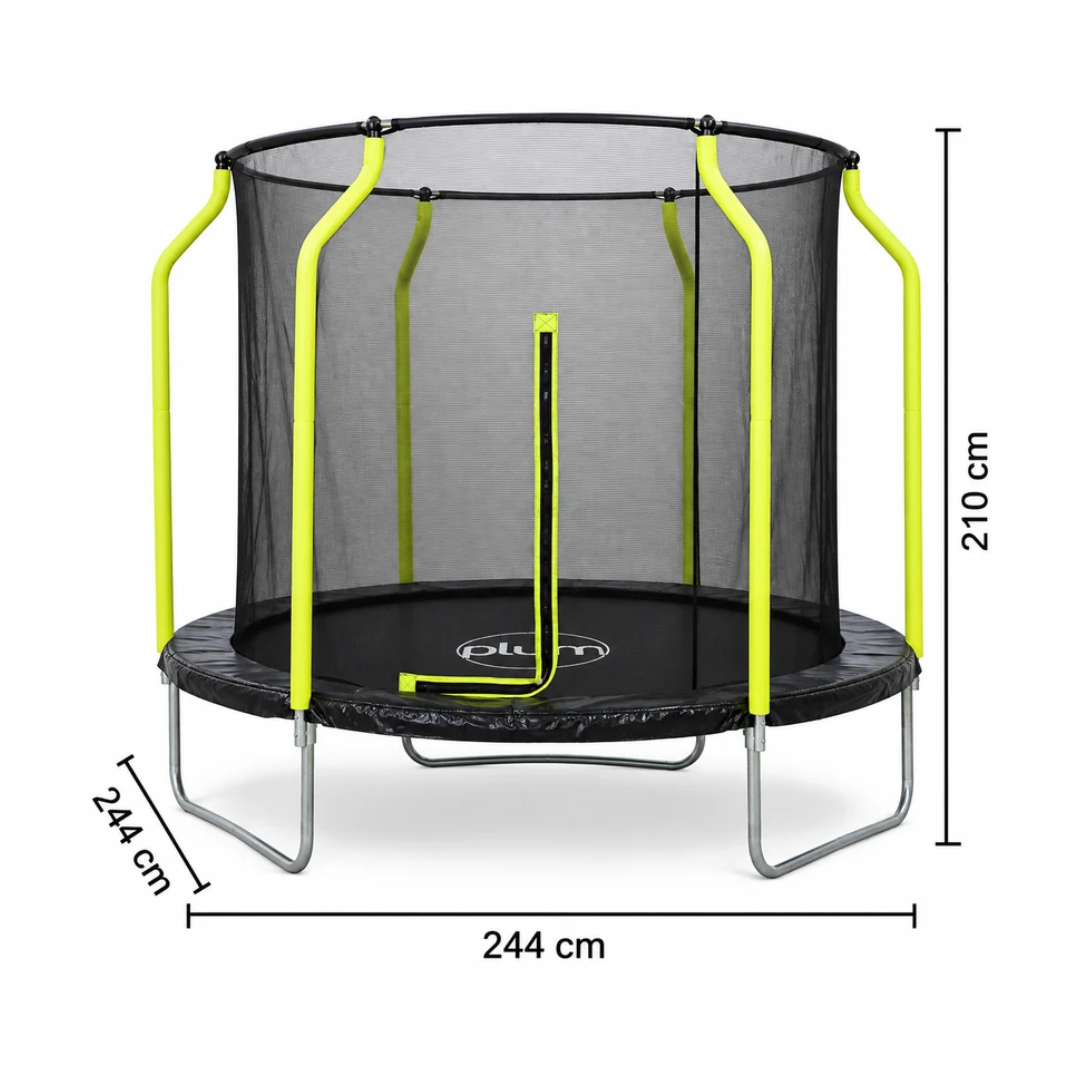 Plum Wave 8ft Springsafe Trampoline with Safety Enclosure | Black Outdoor Trampoline for Kids Ages 3–8 Years