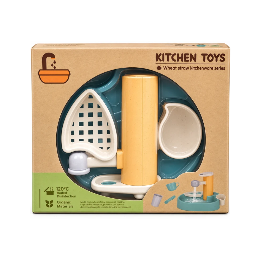 Wheat Straw Kitchen Sink Play Set for Kids – Pretend Wash & Clean Role Play Toy