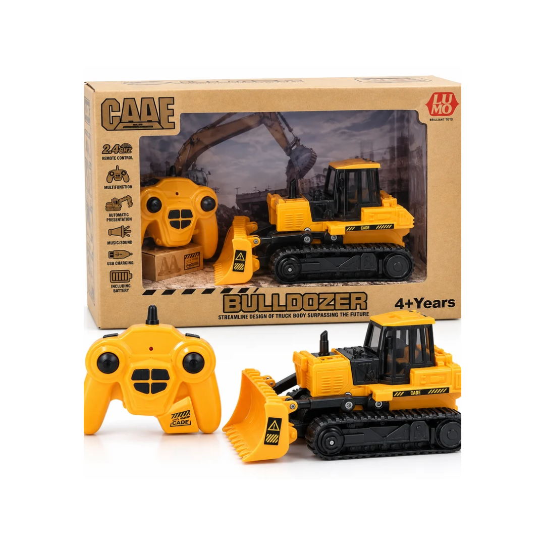 LUMO CADE 2.4GHz Remote Control Bulldozer for Kids, Multifunction RC Construction Vehicle with Music, Sound and USB Charging