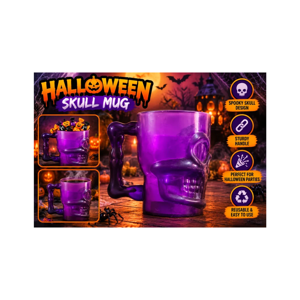 Halloween Skull Mug – Purple Skeleton Face Drinking Cup
