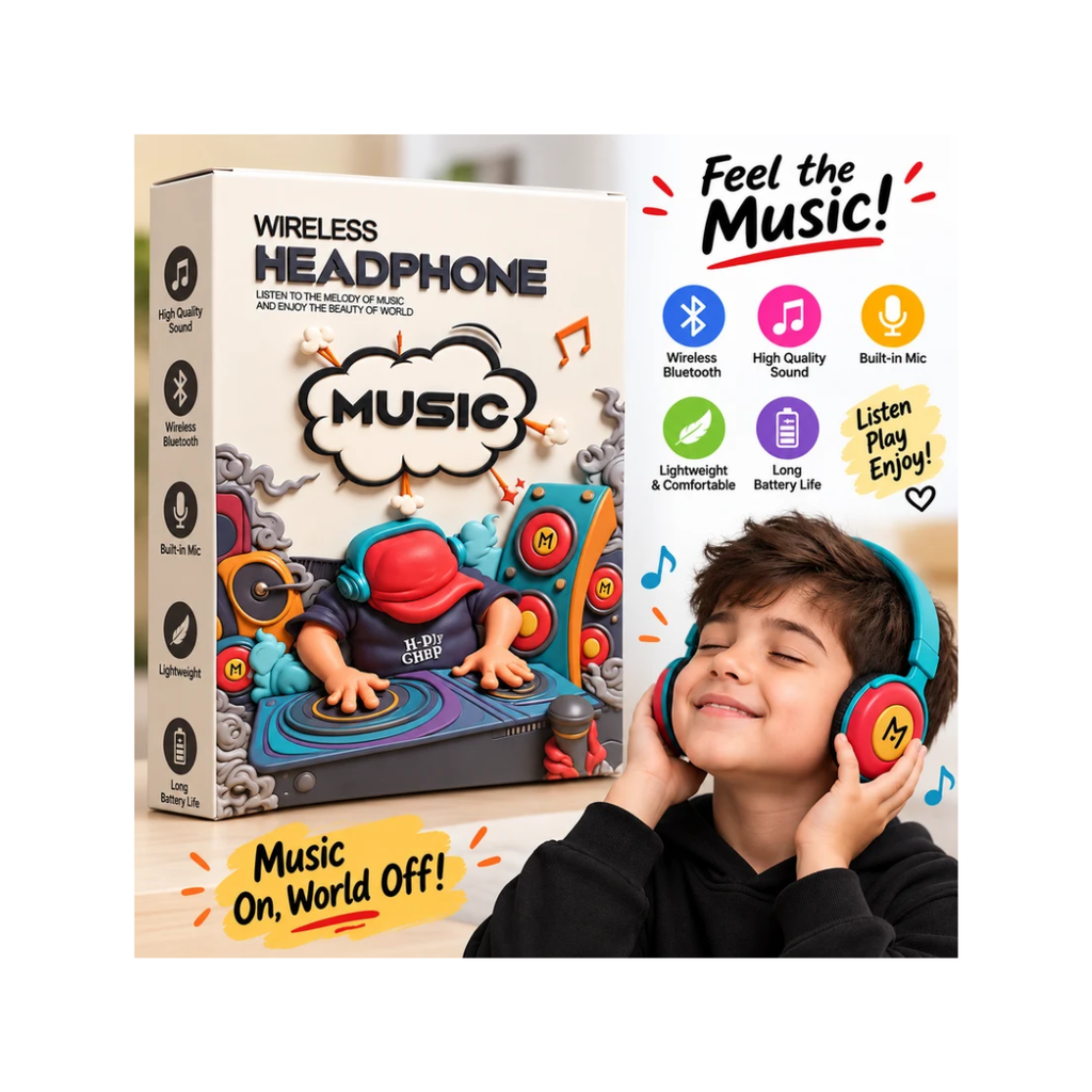 Kids Music Wireless Over-Ear Headphones – Hip Hop DJ Design
