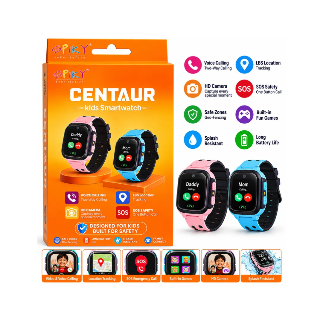 Spiky Centaur Kids Smartwatch | Voice Calling, LBS Tracking & SOS Blue