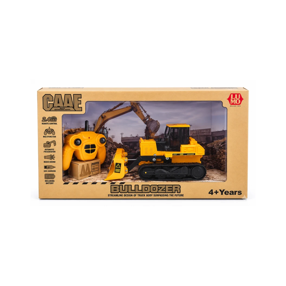 LUMO CADE 2.4GHz Remote Control Bulldozer for Kids, Multifunction RC Construction Vehicle with Music, Sound and USB Charging